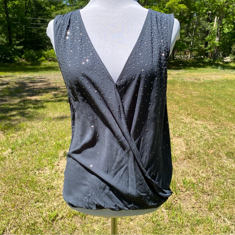 VELVET GRAHAM SPENCER GRAY TOP TANK SURPLICE V-NECK EMBELLISHED BLOUSE SIZE S